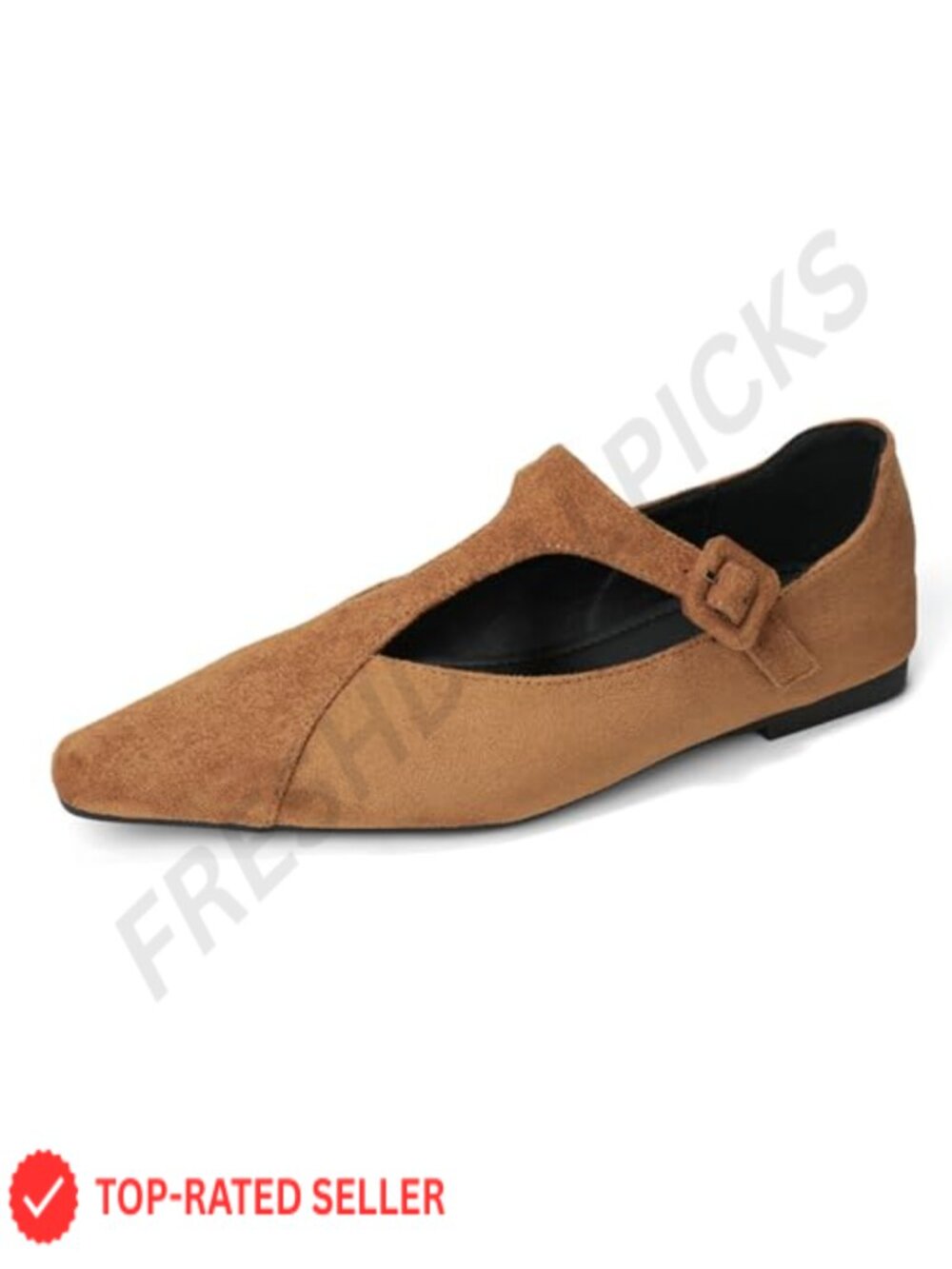 Suede T-Strap Mary Jane Flats Pointed Toe Slip-On with Buckle Strap